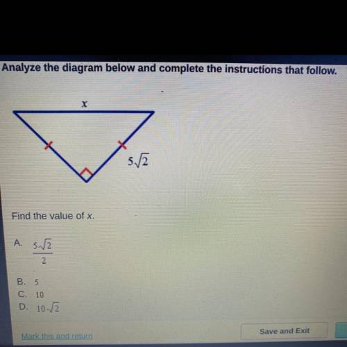 Analyze the diagram below and complete the instructions that follow.

x
55
Find the value of x.
A.