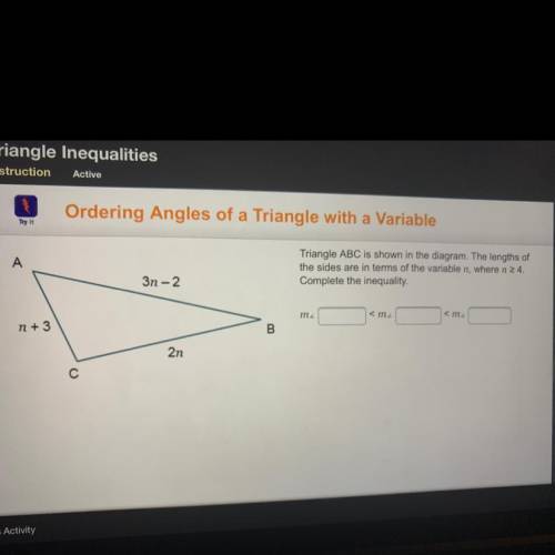 triangle ABC is shown in the diagram. The links of the sides are in terms of the variable n, where