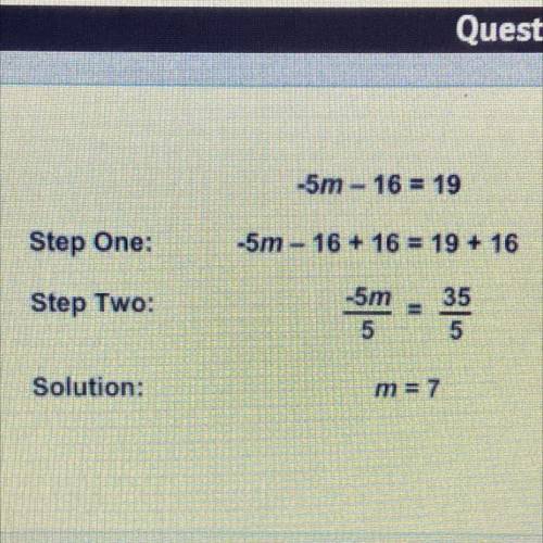What is wrong with this solution

A. -5m/5 does not equal m
B. You have to divide both sides by 5