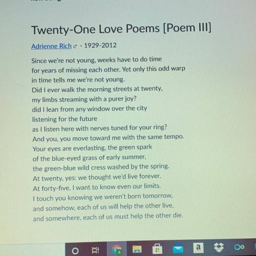 What is the overall tone of “twenty-one love poems”? How does the poems finally line contribute to