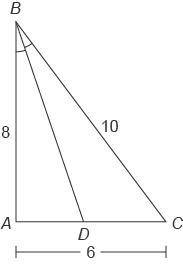 This figure shows △ABC. BD⎯⎯⎯⎯⎯ is the angle bisector of ∠ABC.

What is AD?
Enter your answer, as