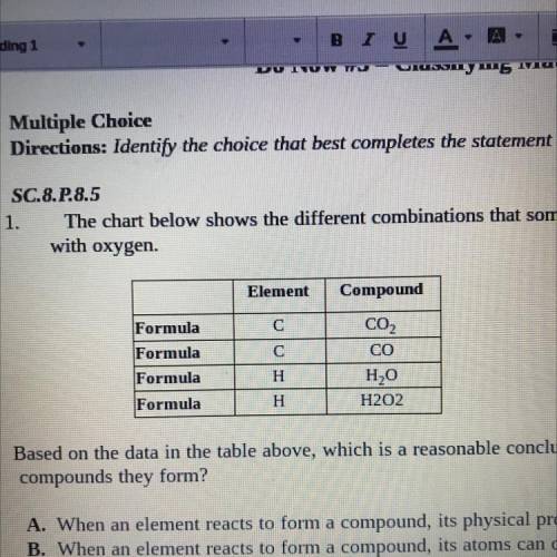 based on the data in the table above, which is a reasonable conclusion regarding elements and the c