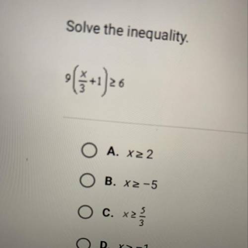 HELPPP QUICKSolve the inequality.

6
A. X2 2
B. X2-5
C.
x2
D. X-1
SUBMIT