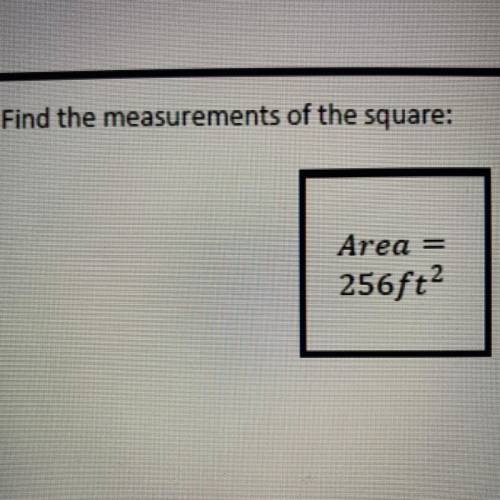 Find the measurements of the square:
Area
256ft2