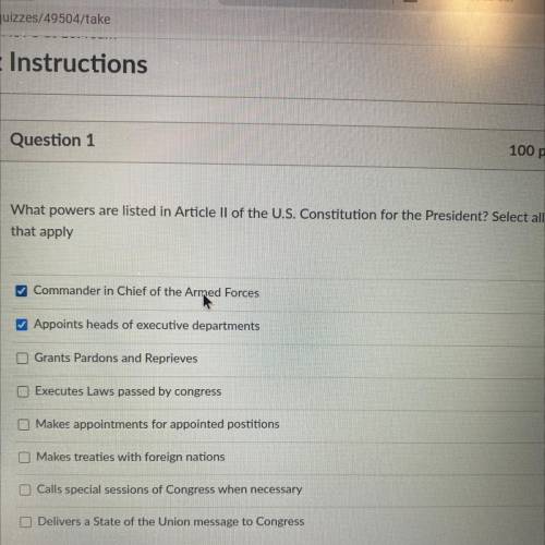 What powers are listed in Article Il of the U.S. Constitution for the President?

Answers in the p