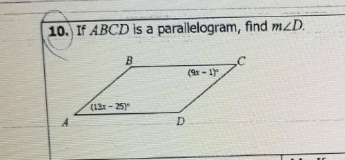 If ABCD is parallelogram, find the measure if angle D
