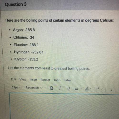 Here are the boiling points elements in degrees Celsius