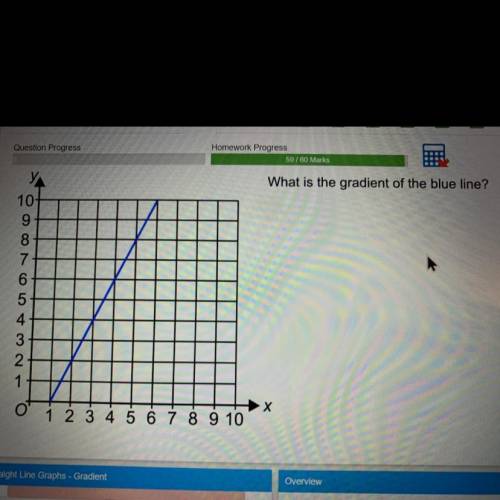 What is the gradient of the blue line? Please help and explain
