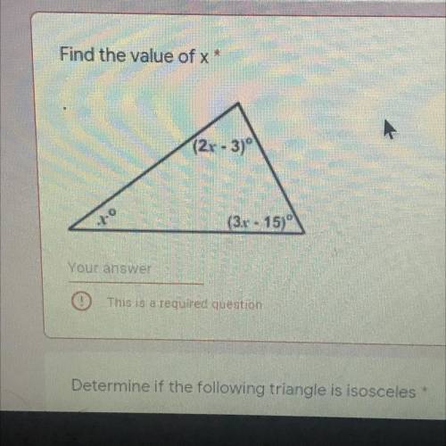Find the value of x*
(2x-3)
0
(3x - 15)