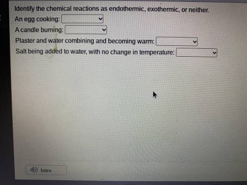 Identify the chemical reactions as endothermic, exothermic, or neither