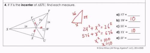If y is the incenter of triangle stu, find each measure