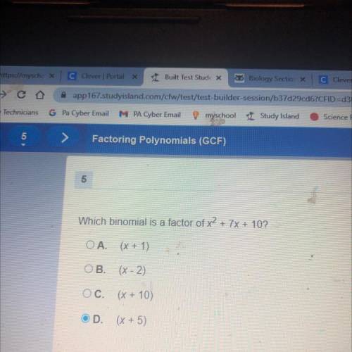 Which binomial is a factor of x^2+7x+10