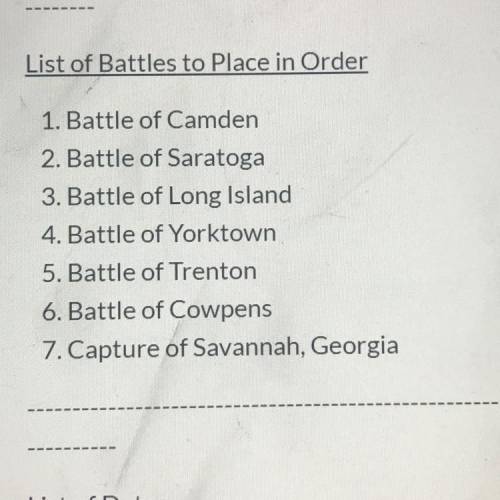 List battles in order (will give u brainliest)