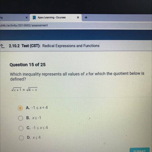 I NEED ASAP.. Which inequality represents all values of x for which the quotient below is defined?