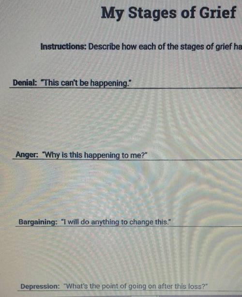 My stages of griefDescribe how each of the stages of grief has affected you