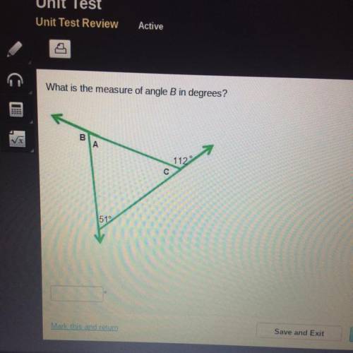 What is the measure of angle B in degrees?
B
А
112°
510