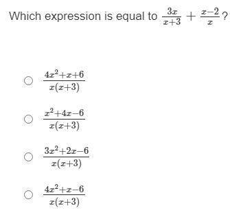 Which expression is equal to 3x/x+3+x−2/x