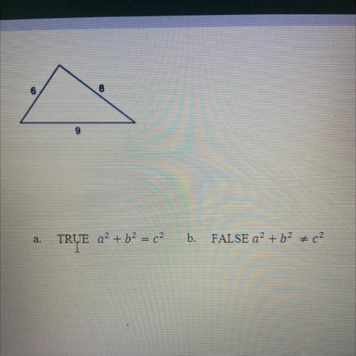 6
8
9
a.
b.
TRUE a? + b2 = c2
FALSE a² + b2 + c2