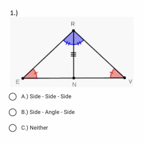 HURRYYY HELPP!! Are the triangles below congruent by Side-Side-Side, Side-Angle-Side, or neither?