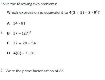 Which expression is equivalent to 4(3+5)-3·9²