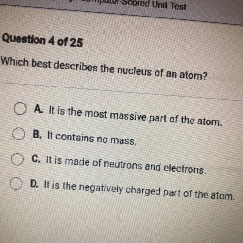 Which best describes the nucleus of an atom?