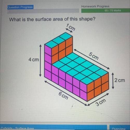 What is the surface area 
1 cm
5 cm
4 cm
2 cm
6 cm
3 cm
