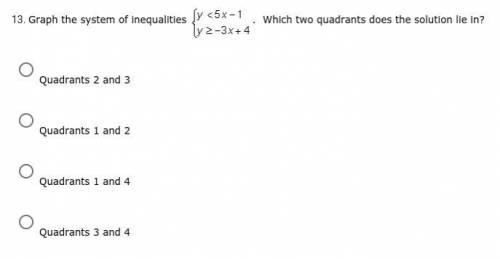 Graph the system of inequalities . Which two quadrants does the solution lie in?