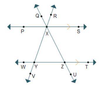 Which pair of angles is supplementary?

A) ∠RXZ and ∠YXZ
B) ∠PXQ and ∠RXS
C) ∠YZX and ∠UZT
D) ∠WZX