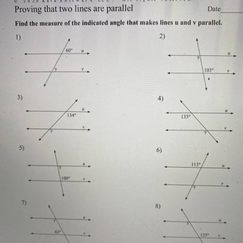 Find the measure of the indicated angle that makes u and v parallel