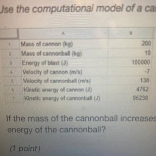 Use the computational model of a cannon and cannonball shown to answer the question below.

If the