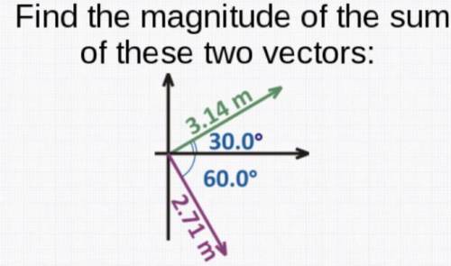 Find the direction of the sum of
these two vectors:
3.14 m,
30.0°
60.0°
2.71 m