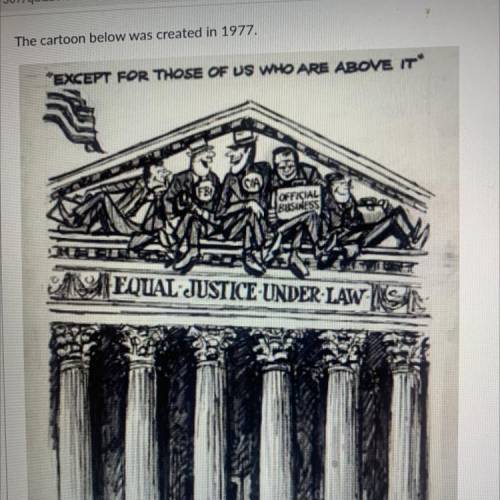 The cartoon below was created in 1977

EXCEPT FOR THOSE OF US WHO ART ABOVEIT
EQUAL JUSTICE UNDER
