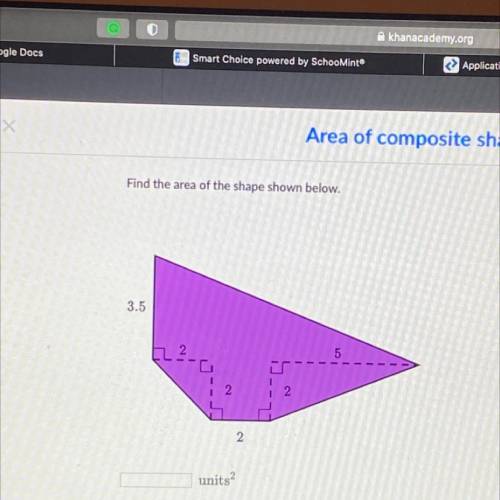 Find the area of the shape shown below.
3.5
2
5
2
2
2
units