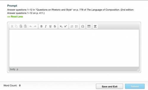 Answer questions 1–12 in Questions on Rhetoric and Style on p. 778 of The Language of Composition