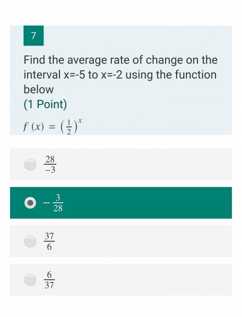 Find the average rate of change on the interval x=-5 to x=-2 using the function below