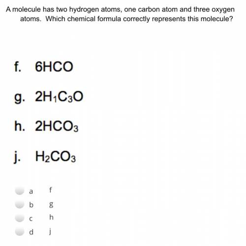 A molecule has two hydrogen atoms, one carbon atom and three oxygen atoms.