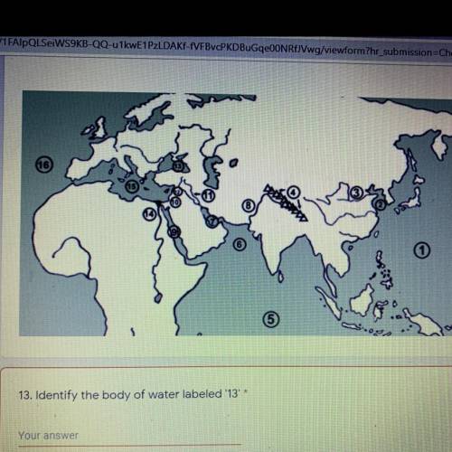 Identify the body of water named 13 (it’s near Europe on the bottom)