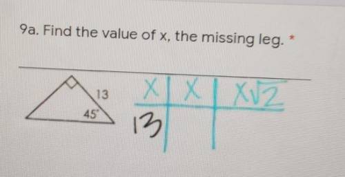 Find the value of x the missing leg