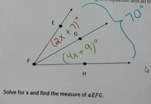 Solve for x and the measure of EFG.