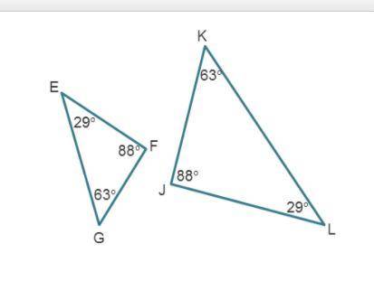 Which similarity statement expresses the relationship between the two triangles?

Triangle E F G i