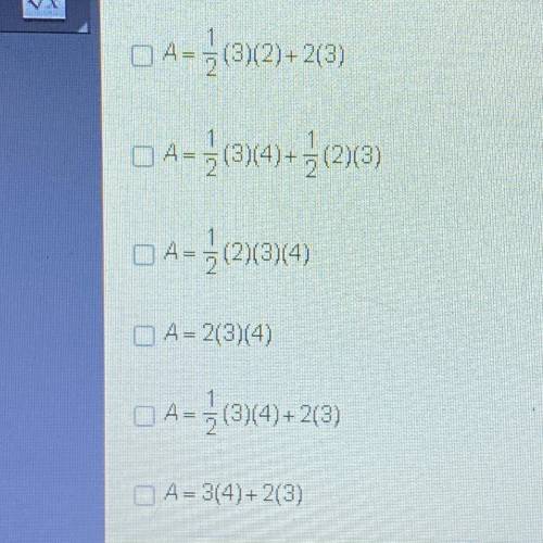 NEED ANSWER ASAP IM BEING TIMED

Which equations can be used to determine the area of the irregula