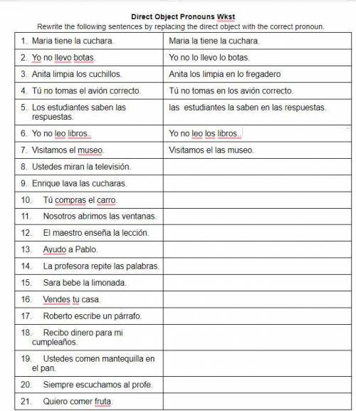 I need help with the Spanish replacing pronouns and stuff (lo la los las).. could yall help me with