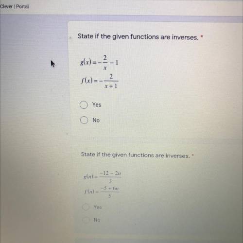State if the given functions are inverses. *