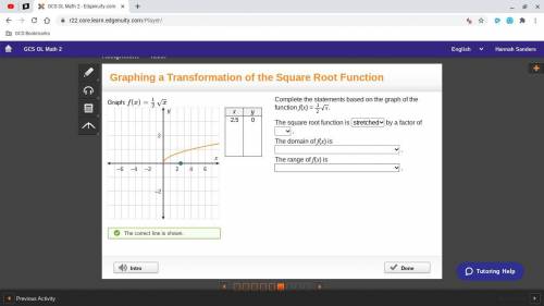 Complete the statements based on the graph of the function f(x) = 1/2 √x.

The square root functio