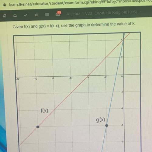 Given f(x) and g(x) = f(k.x), use the graph to determine the value of k.

5
1/5
-1/5
-5
