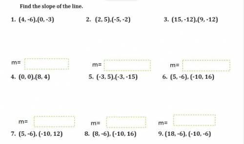 Find the slop of each line/ coordinates