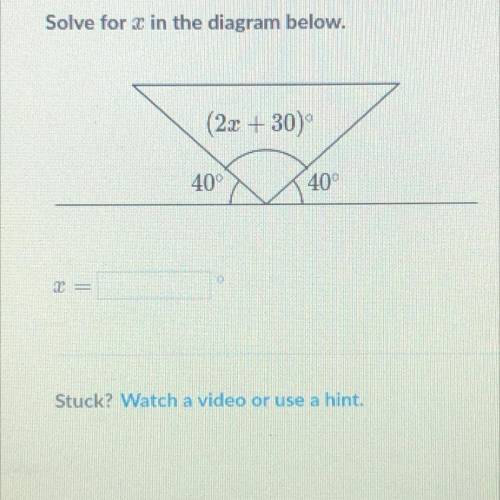HELP ASAP I HAVE TO GET IT DONE
Solve for x in the diagram below