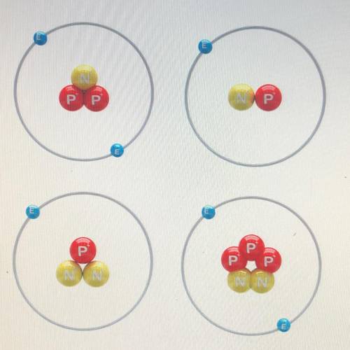 Select the atomic models that belong to the same element.