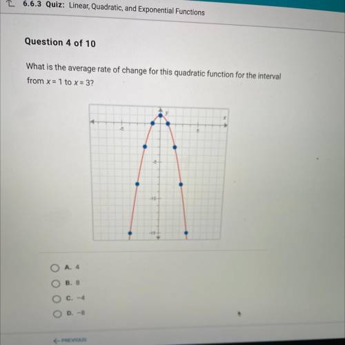 What is the average rate of change for this quadratic function for the interval

from x= 1 to x =