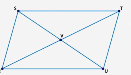 RSTU is a parallelogram. If m∠TUV = 78° and m∠TVU = 54°, explain how you can find the measure of ∠S